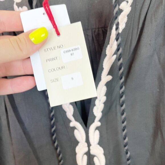 Raga Embroidered Mini Long Sleeve Grey Dress Cotton Small NWT - Picture 6 of 10